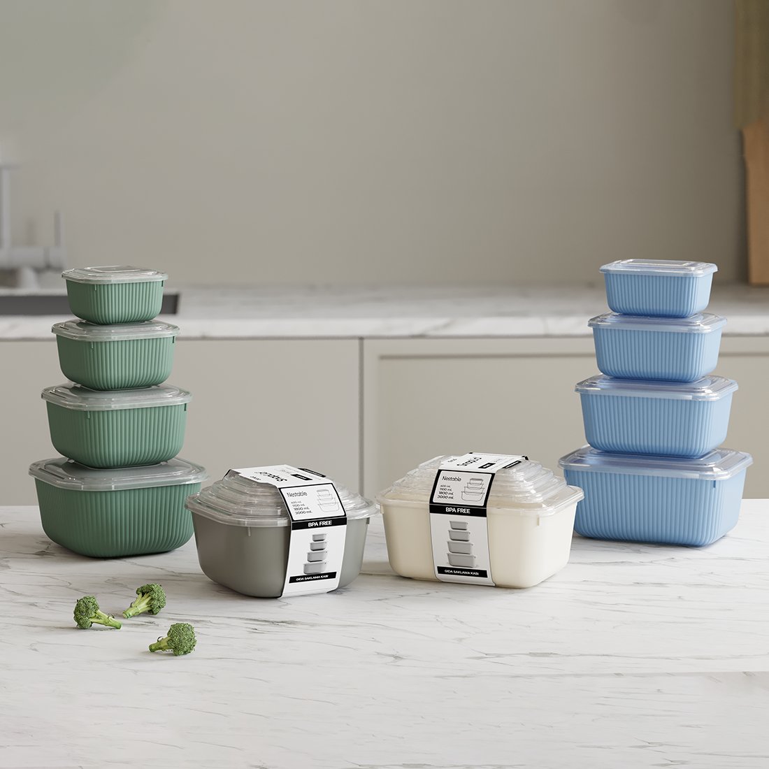 4 Parça Snap Lid Dikdörtgen Set (600-1100-1800-3000 ml)