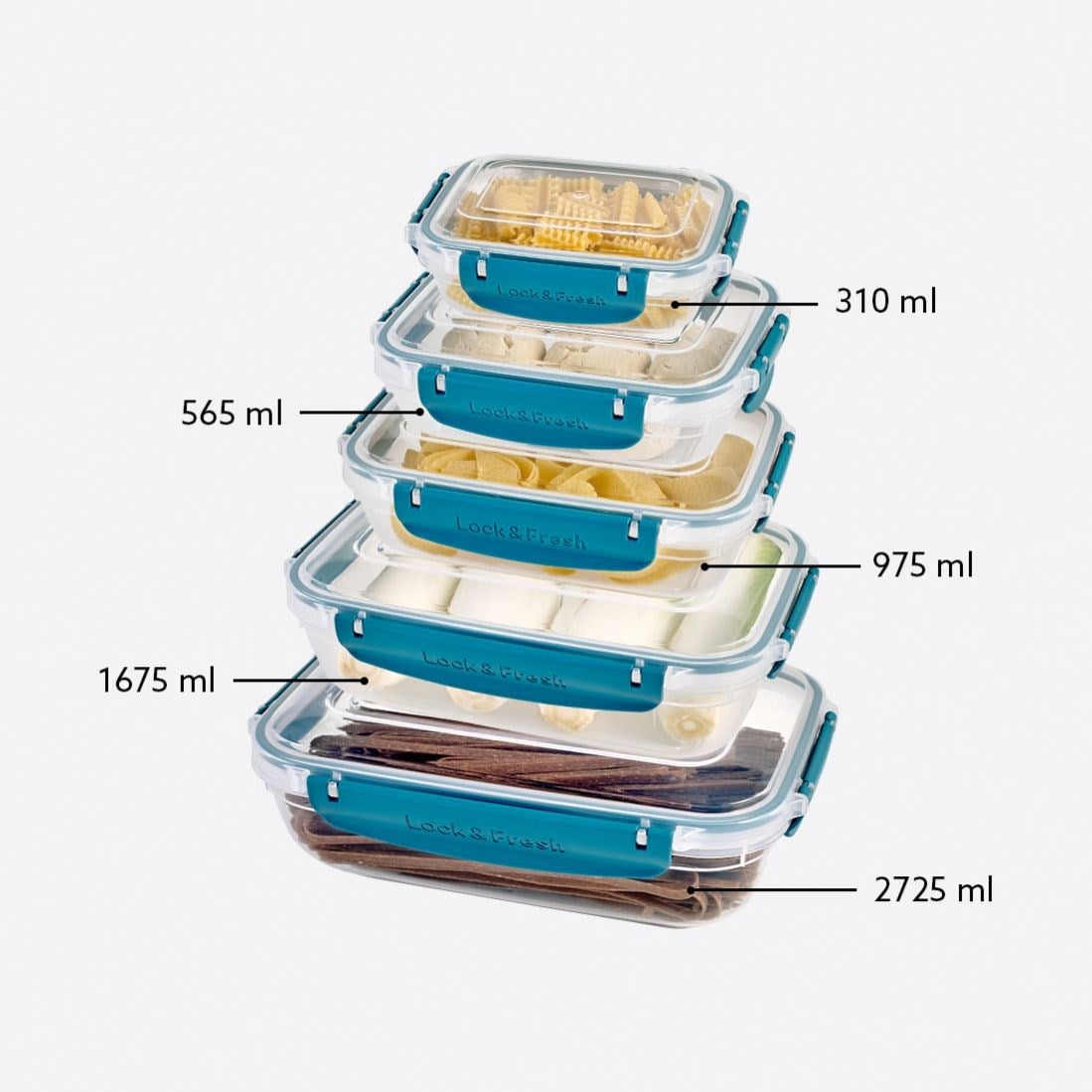 5 Parça Master Dikdörtgen Set (310-565-975-1675-2725 ml)