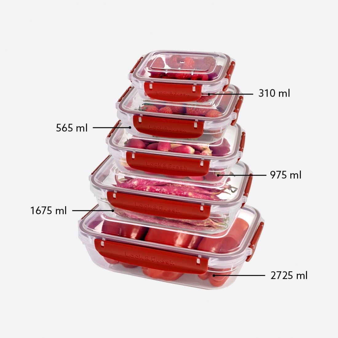 5 Parça Master Dikdörtgen Set (310-565-975-1675-2725 ml)