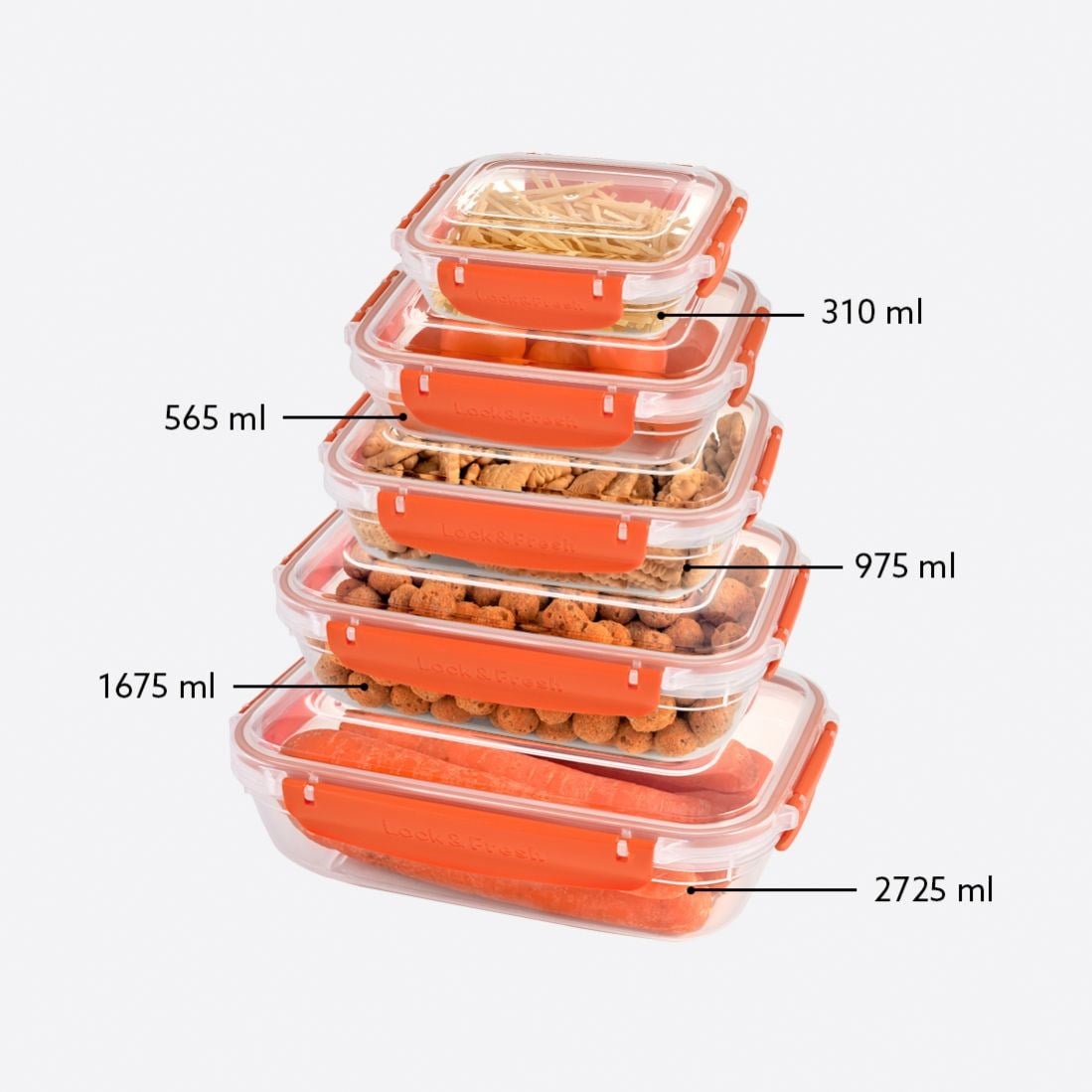 5 Parça Master Dikdörtgen Set (310-565-975-1675-2725 ml)