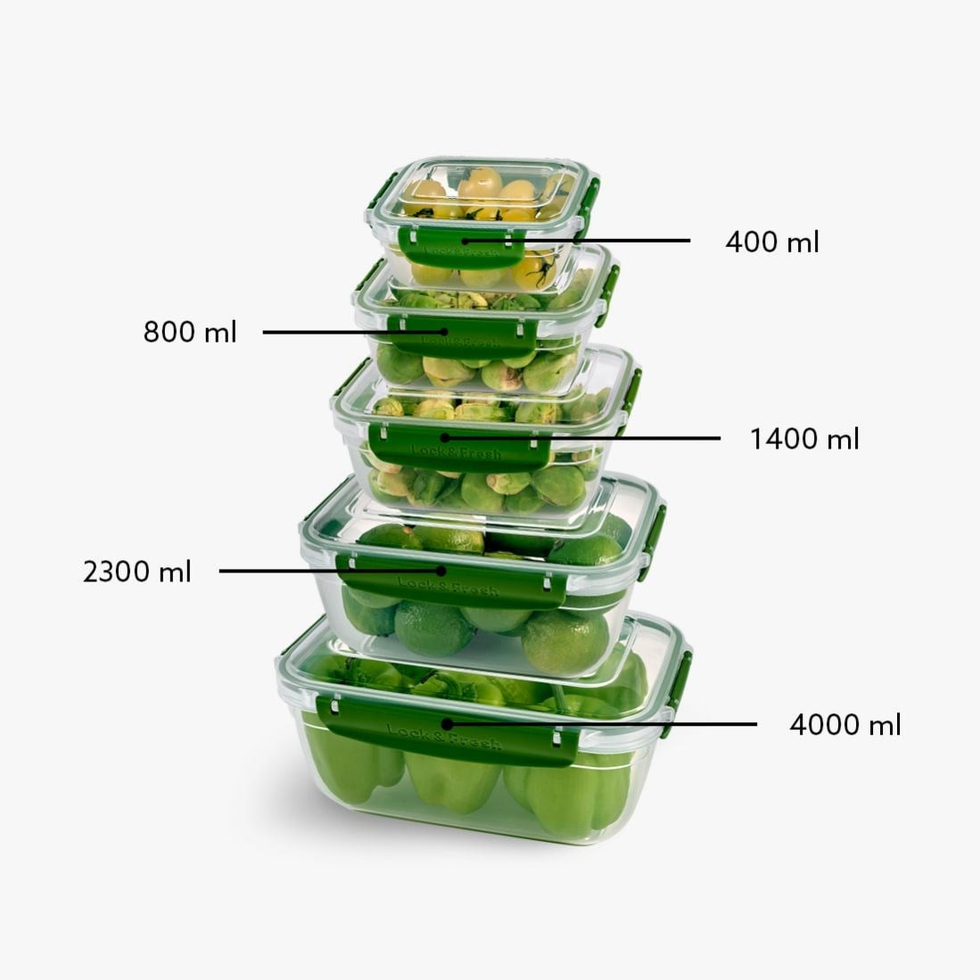 5 Parça Master Dikdörtgen Set (400-800-1400-2300-4000 ml)