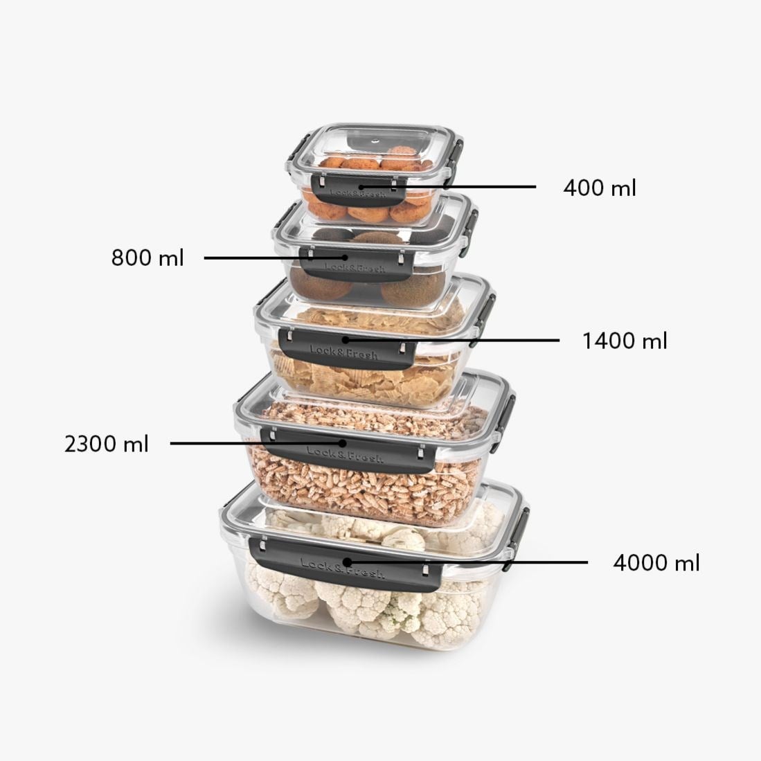 5 Parça Master Dikdörtgen Set (400-800-1400-2300-4000 ml)