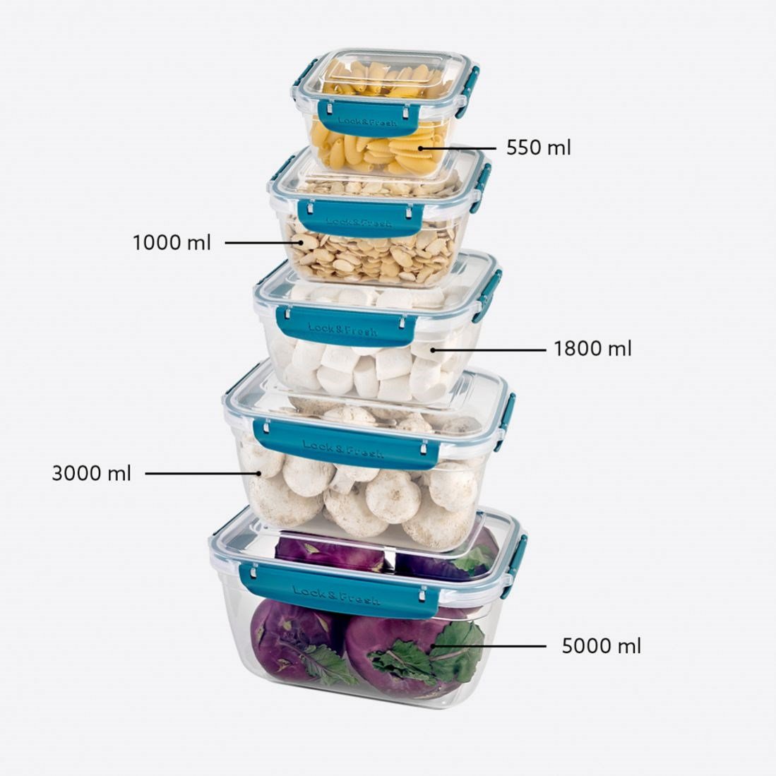 5 Parça Master Dikdörtgen Set (550-1000-1800-3000-5000 ml)