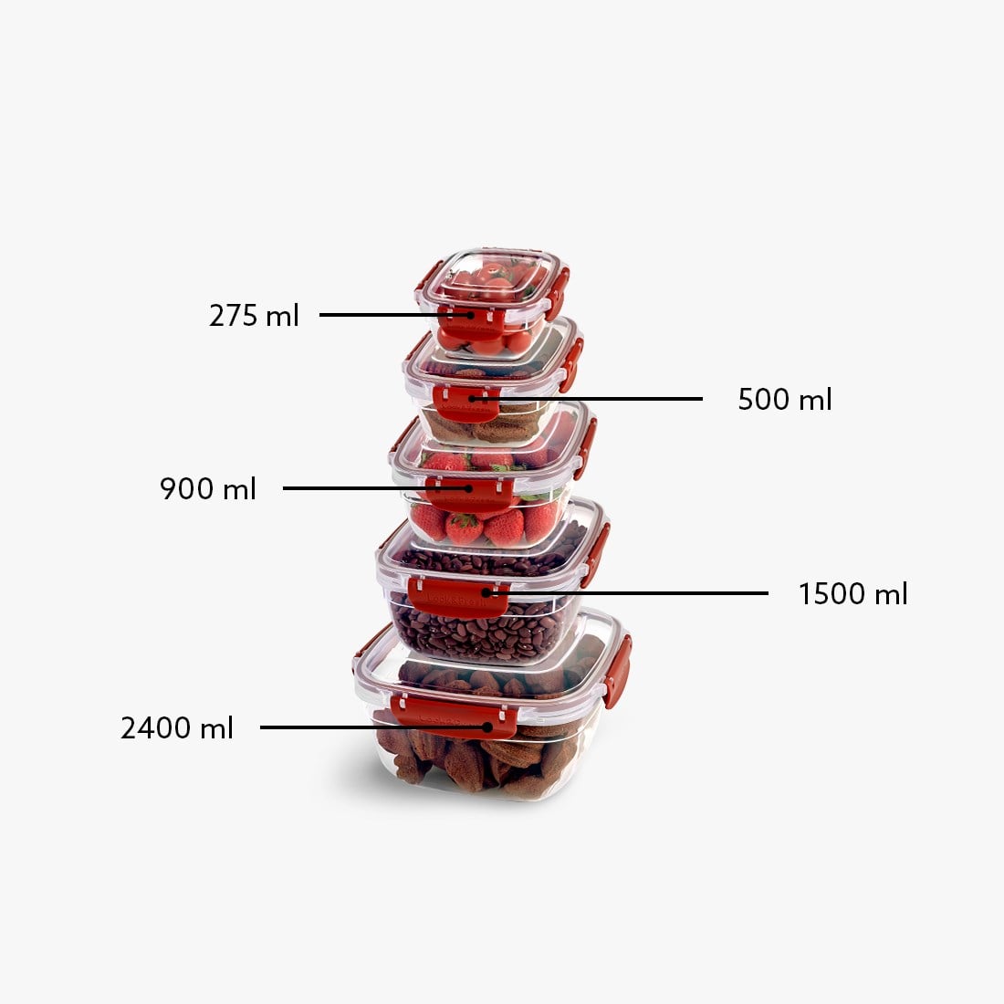 5 Parça Master Kare Set (275-500-900-1500-2400 ml)