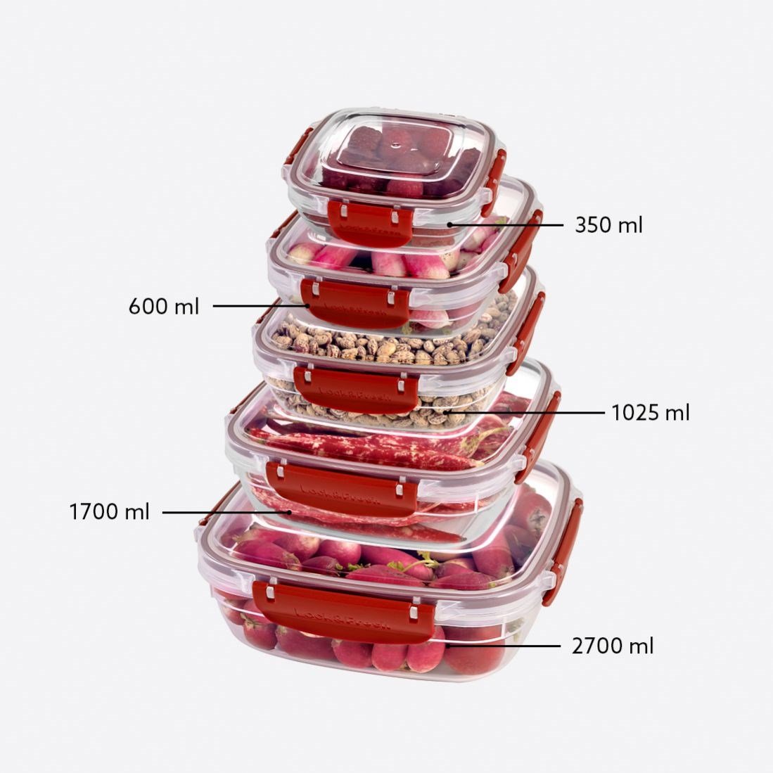 5 Parça Master Kare Set (350-600-1025-1700-2700 ml)