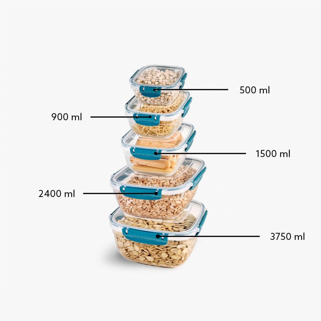 5 Parça Master Kare Set (500-900-1500-2400-3750 ml)