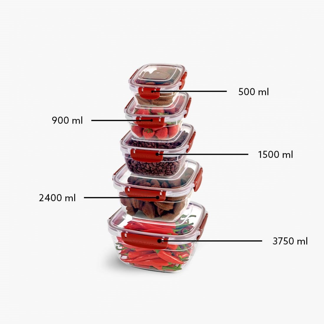 5 Parça Master Kare Set (500-900-1500-2400-3750 ml)