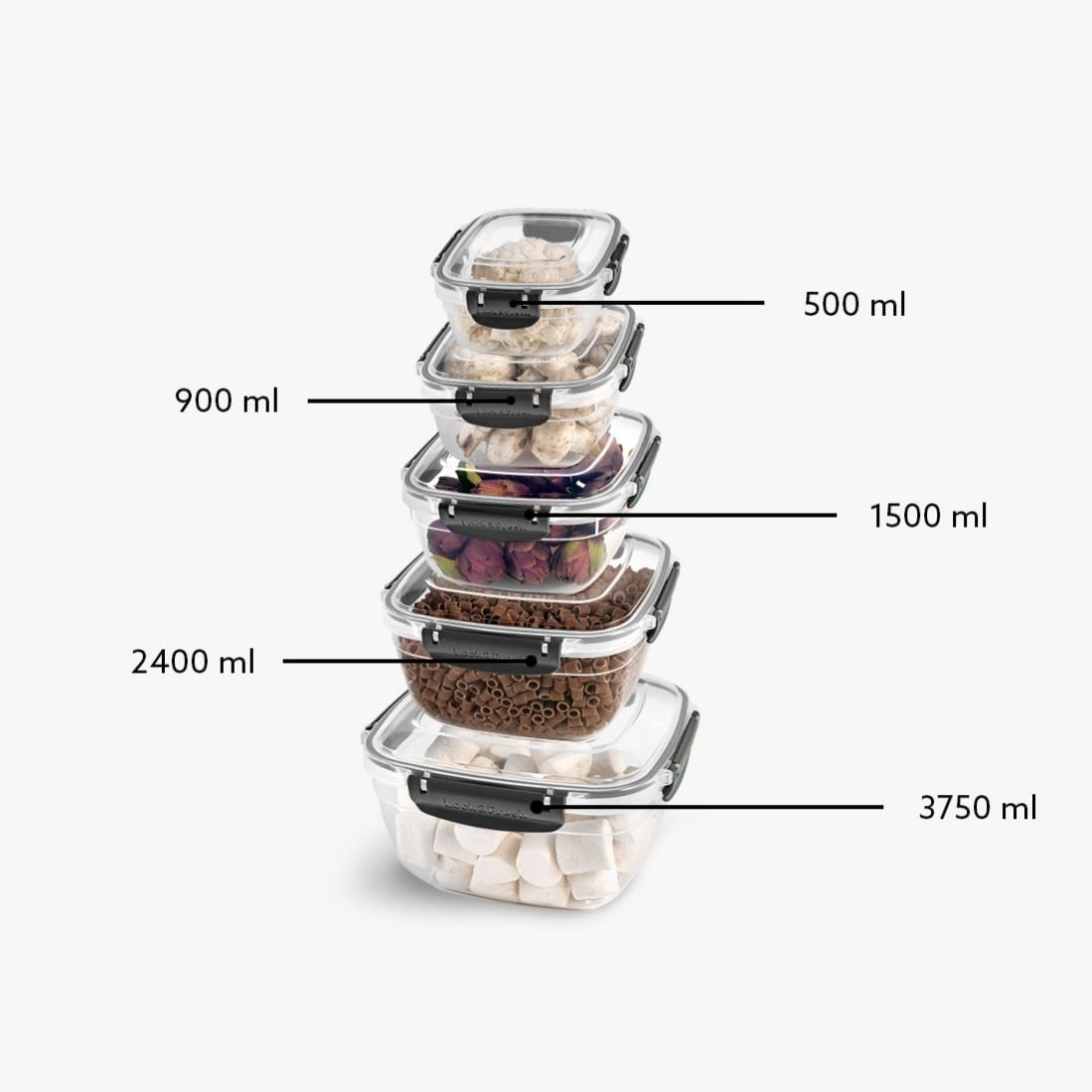 5 Parça Master Kare Set (500-900-1500-2400-3750 ml)