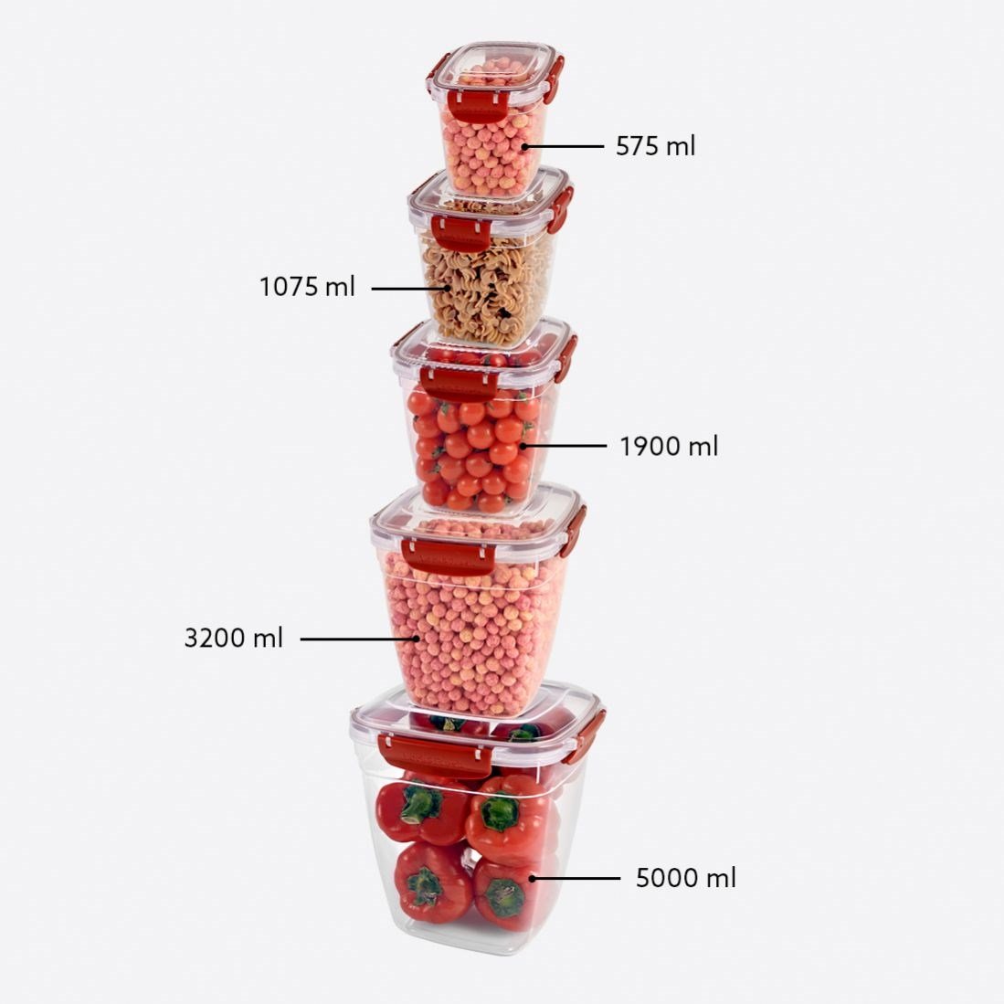 5 Parça Master Kare Set (575-1075-1900-3200-5000 ml)
