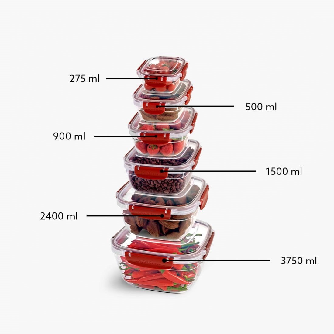 6 Parça Master Kare Set (275-500-900-1500-2400-3750 ml)