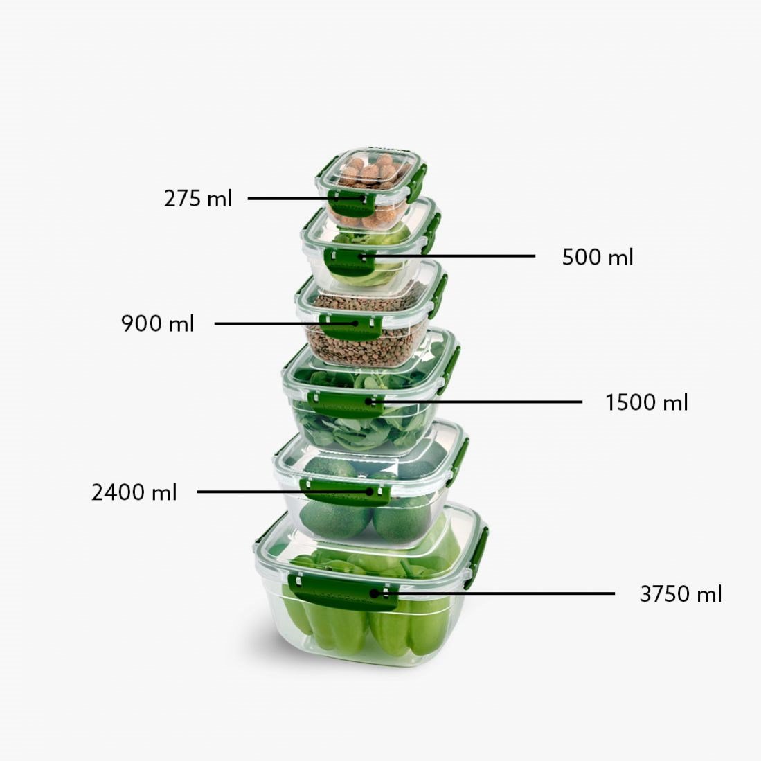 6 Parça Master Kare Set (275-500-900-1500-2400-3750 ml)