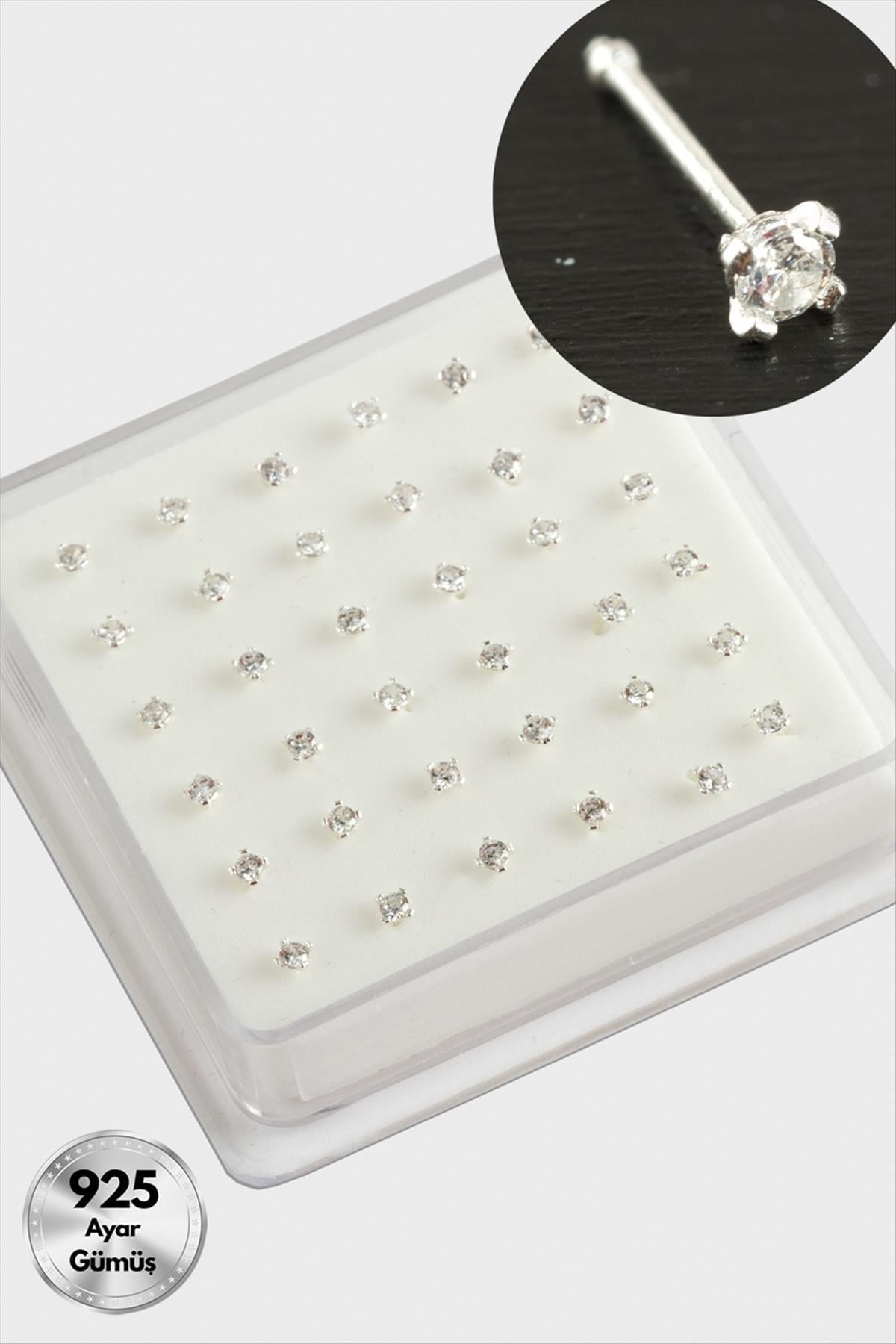 3 mm Kare Zirkon Tek Taşlı Gümüş Hızma 36 Adet