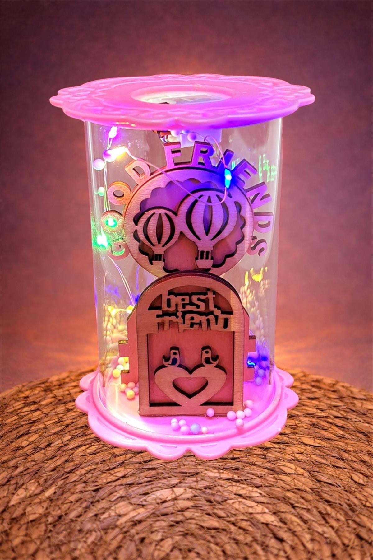 Balon Kuş Ahşap Işıklı Led Fanus
