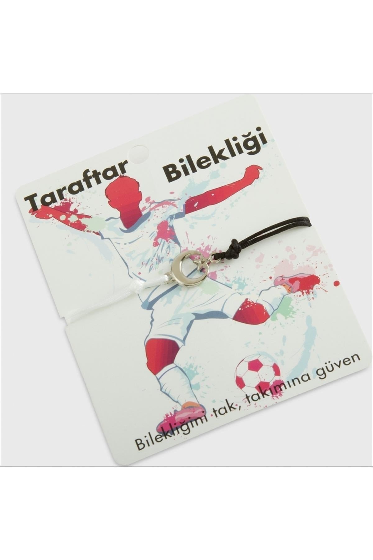 Siyah Beyaz Ay Yıldız Taraftar İp Bileklik