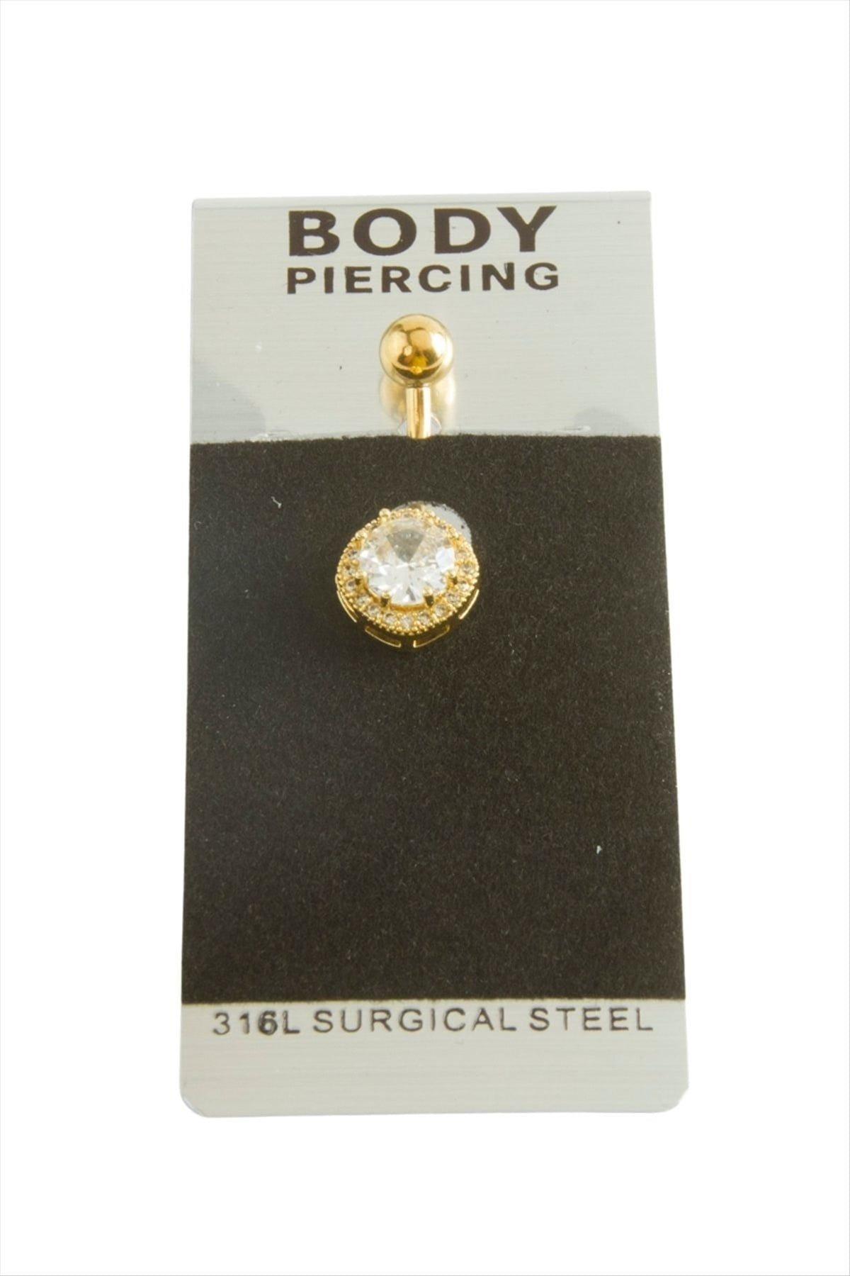 Zirkon Taşlı Lüks Çelik Göbek Piercing 1 Adet