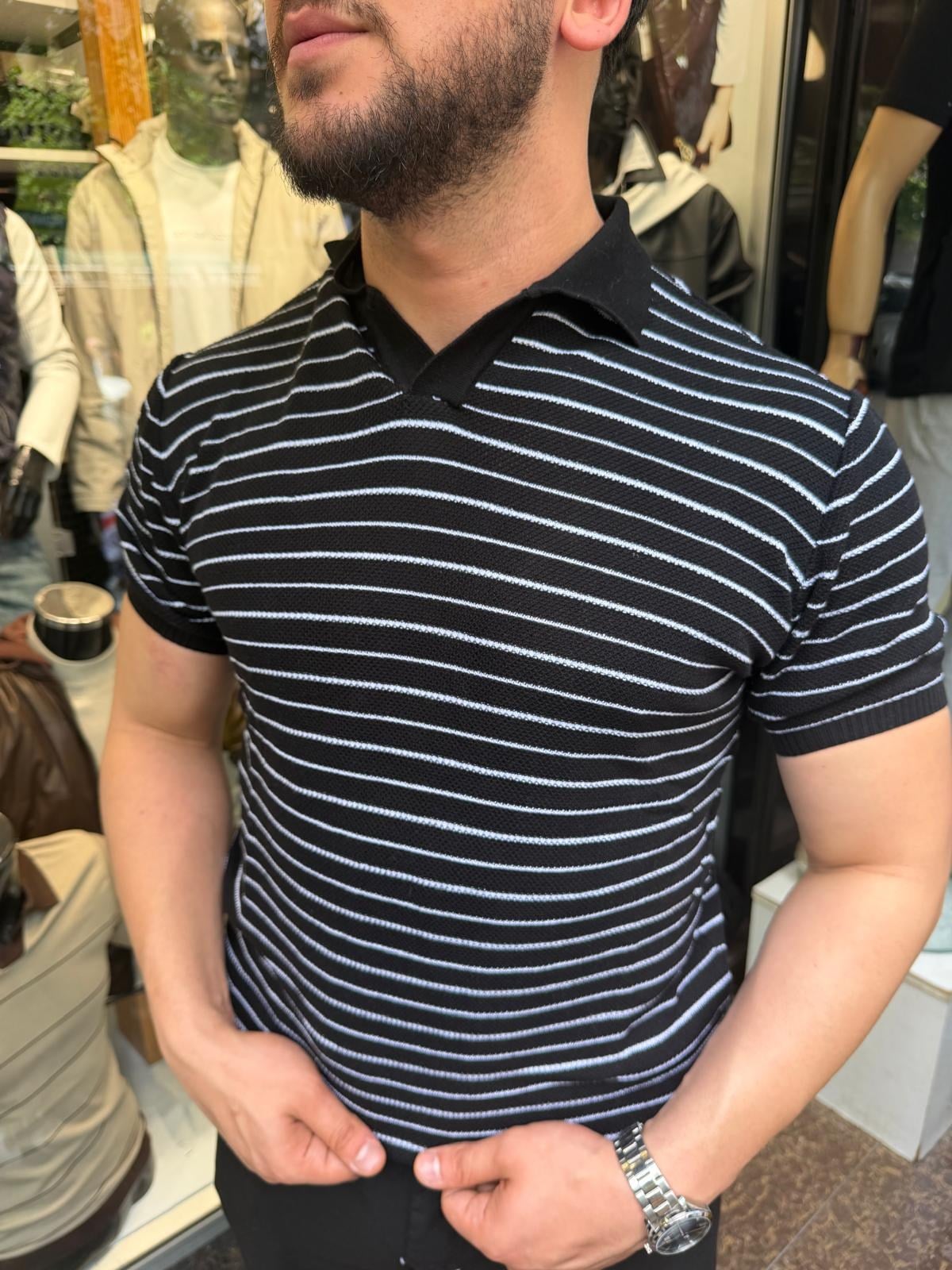 Örgü yakalı tshirt