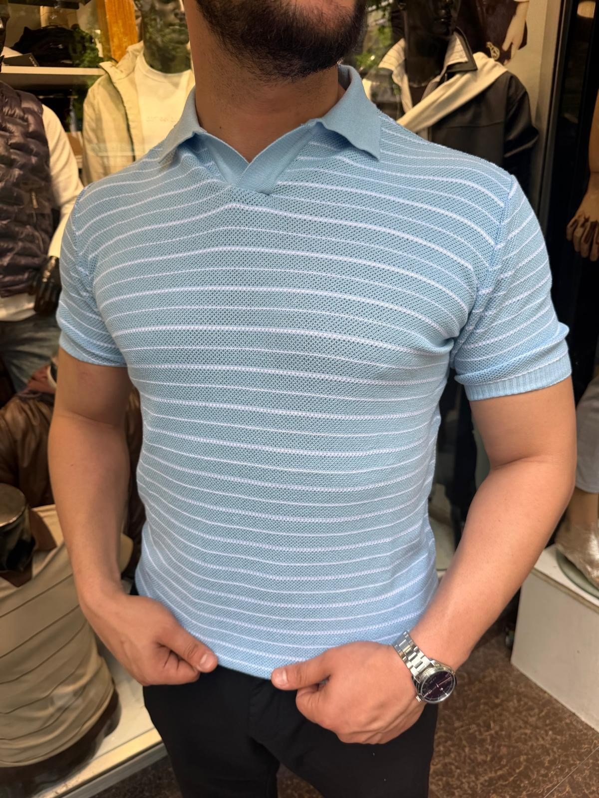 Örgü yakalı tshirt