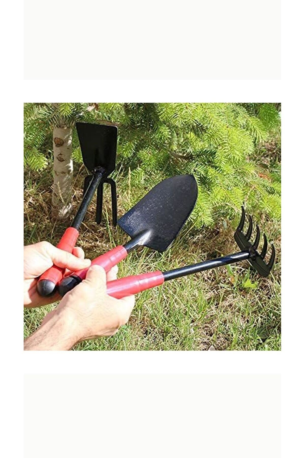 Metal Bahçe Tırmık Çapa Kürek 3'lü Bahçıvan Seti