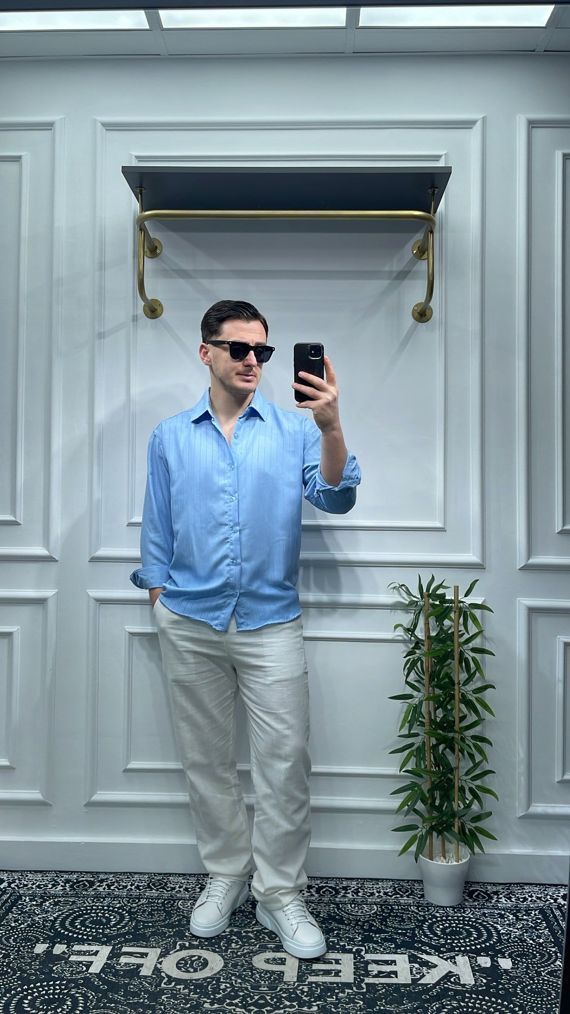 Kendinden Çizgi Desen Oversize Gömlek Bebe Mavi - Wng9003