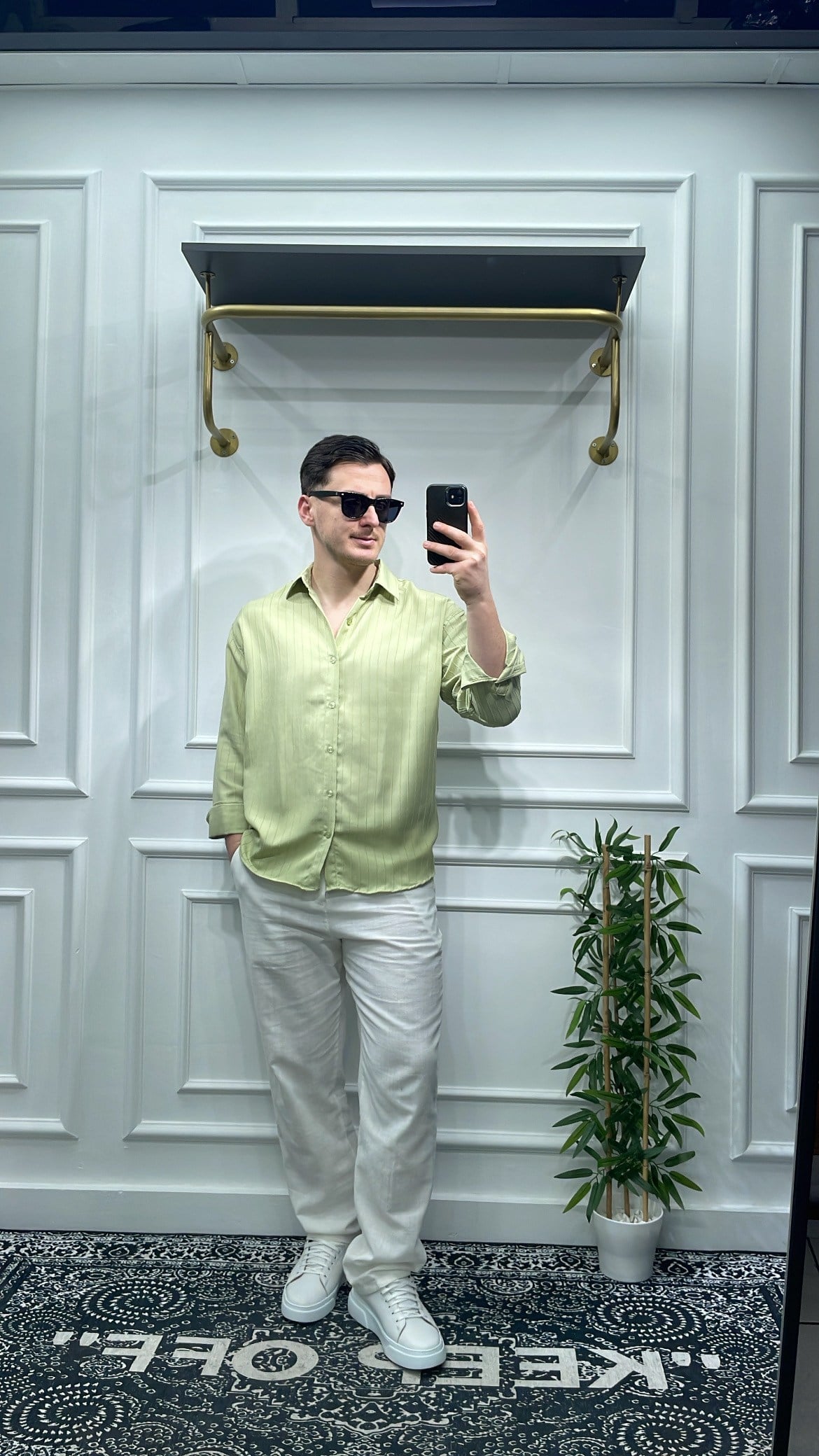 Kendinden Çizgi Desen Oversize Gömlek Çağla - Wng9003