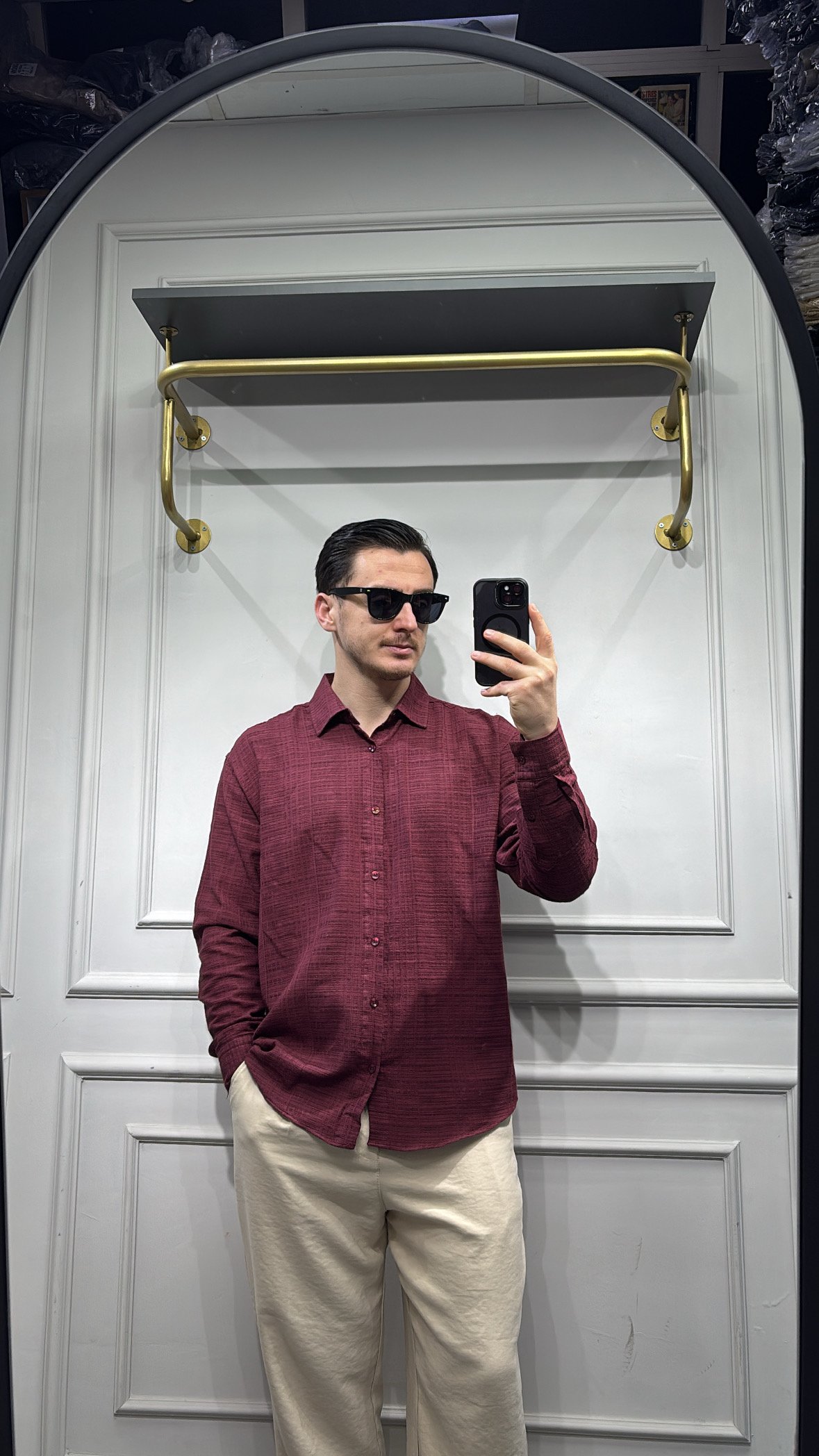 Oversize Pamuk Gömlek Bordo - Wng9006