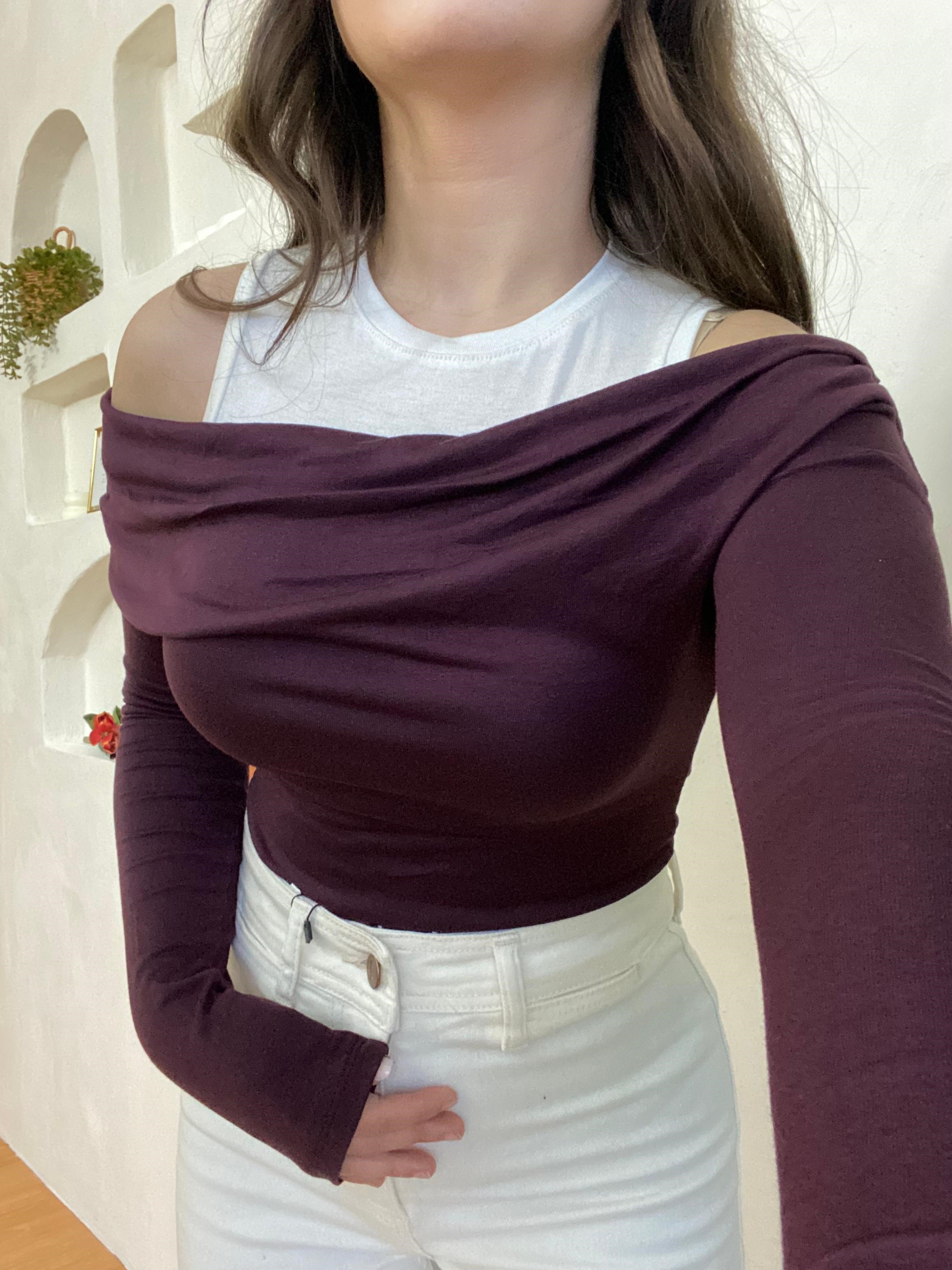 Atlet Detaylı Mürdüm Bluz