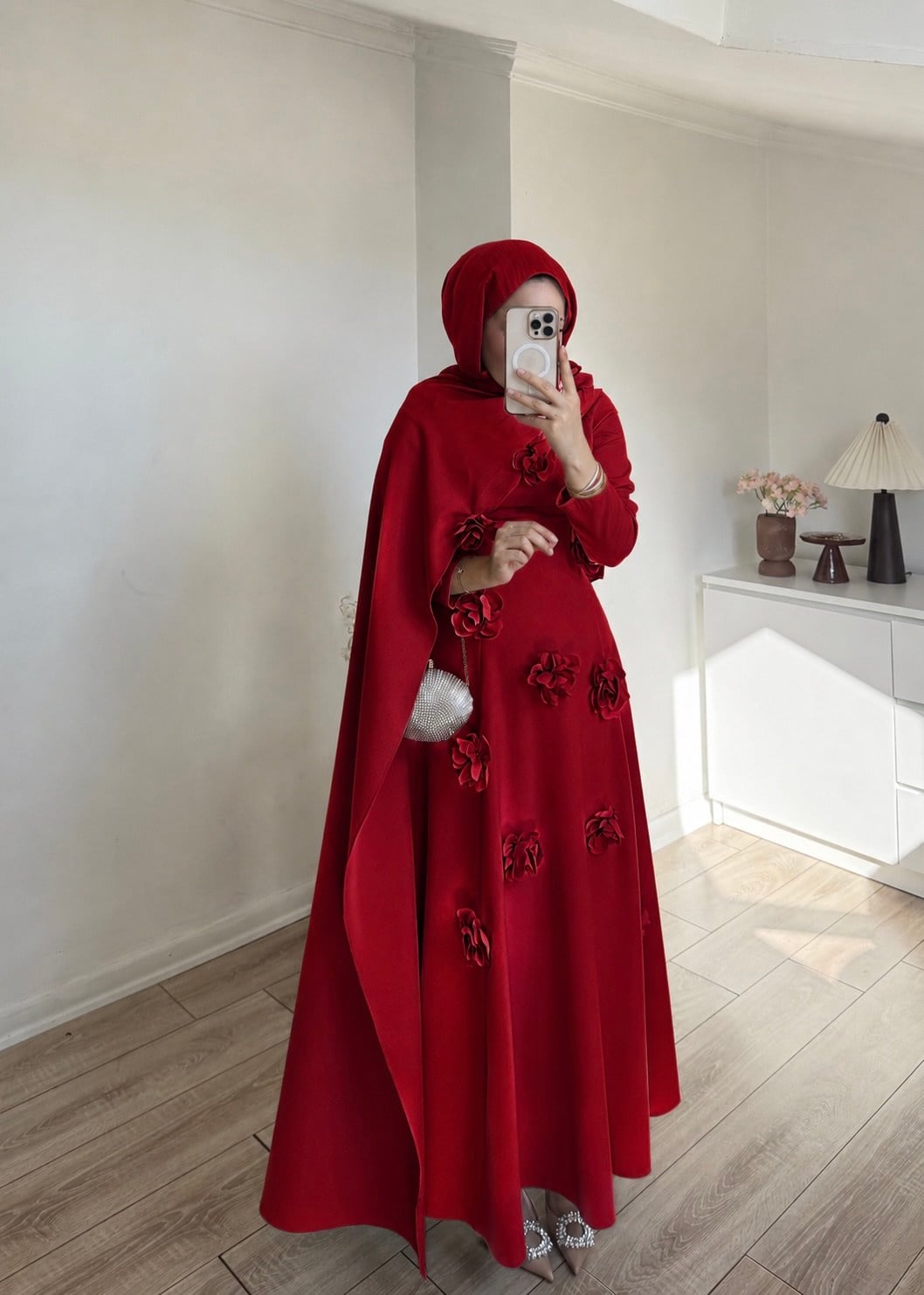 Çiçekli  Abiye Kırmızı