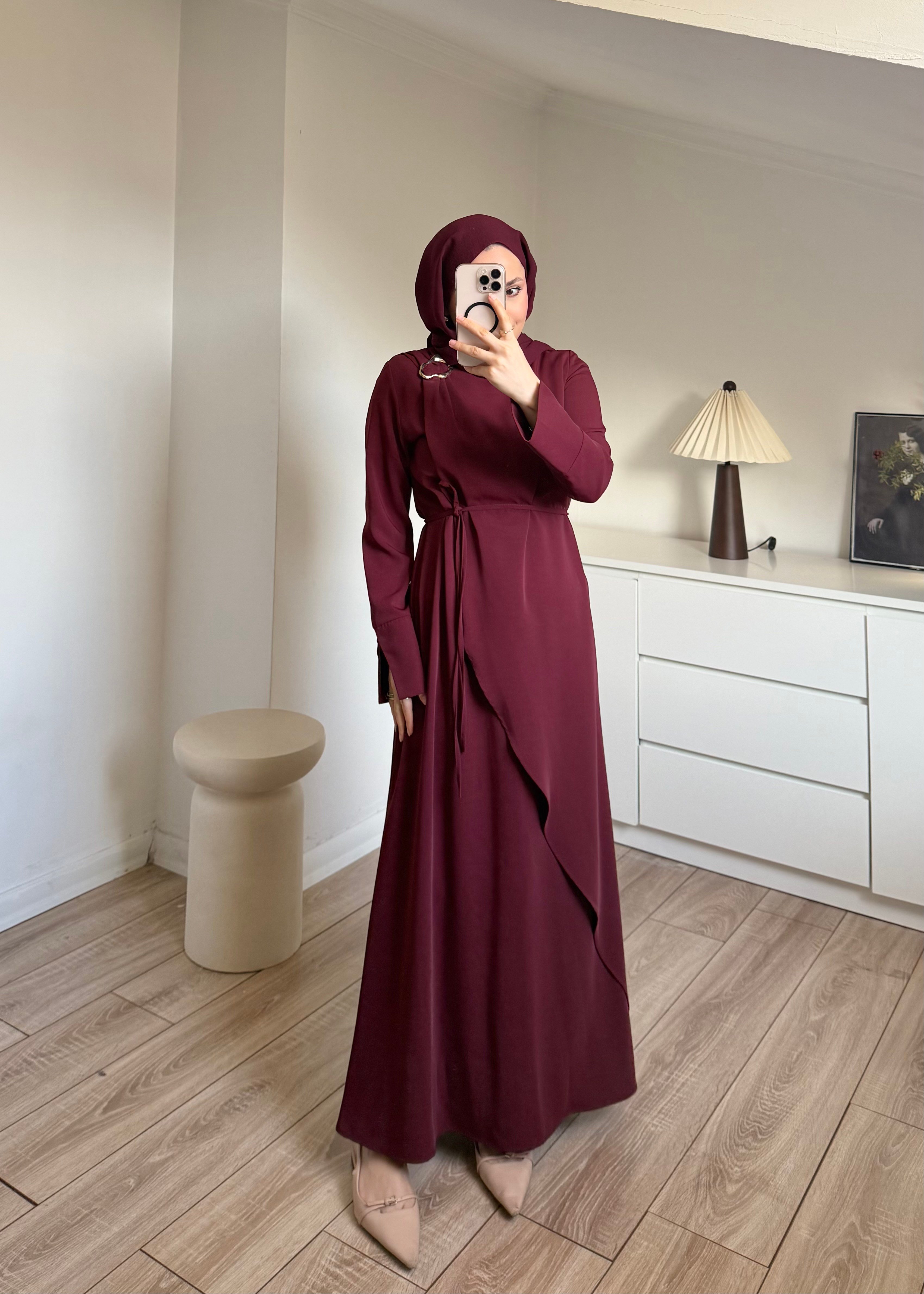 Gold Tokalı Elbise Bordo
