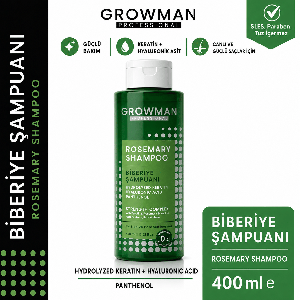 Biberiye Şampuan 400 ML – Saç Dökülme Karşıtı Güçlendirici Bakım | Tuzsuz & Parabensiz