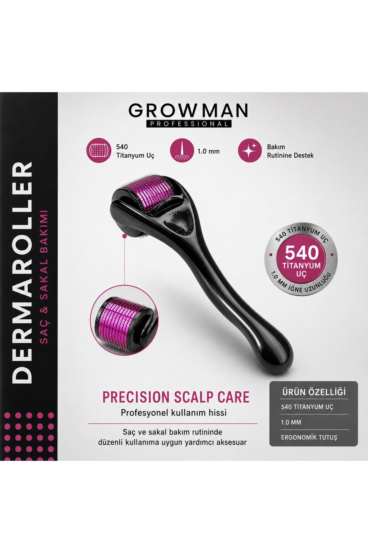 Dermaroller Titanyum Uçlu 540 Iğneli Derma Roller 1.00 Mm