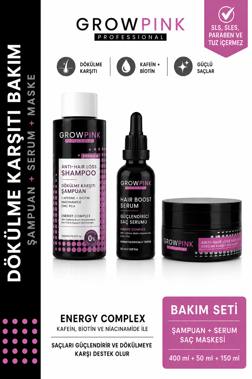 Kadın Saç Dökülme Karşıtı 3'lü Set Şampuan + Serum + Maske Güçlendirici Yoğun Bakım
