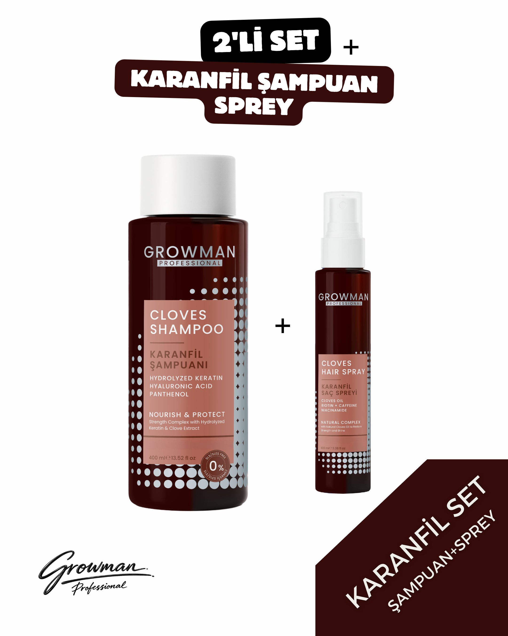 Karanfil Özlü Şampuan ve Karanfil Suyu Set – Saç Dökülme Karşıtı Destekleyici Bakım