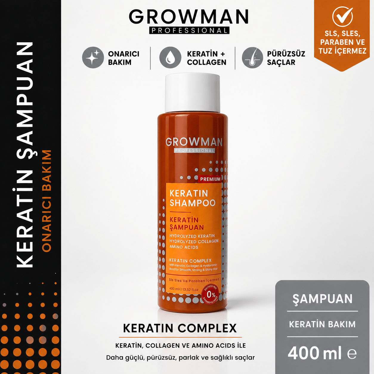 Keratin Şampuan 400 ML – Saç Onarıcı & Güçlendirici Bakım