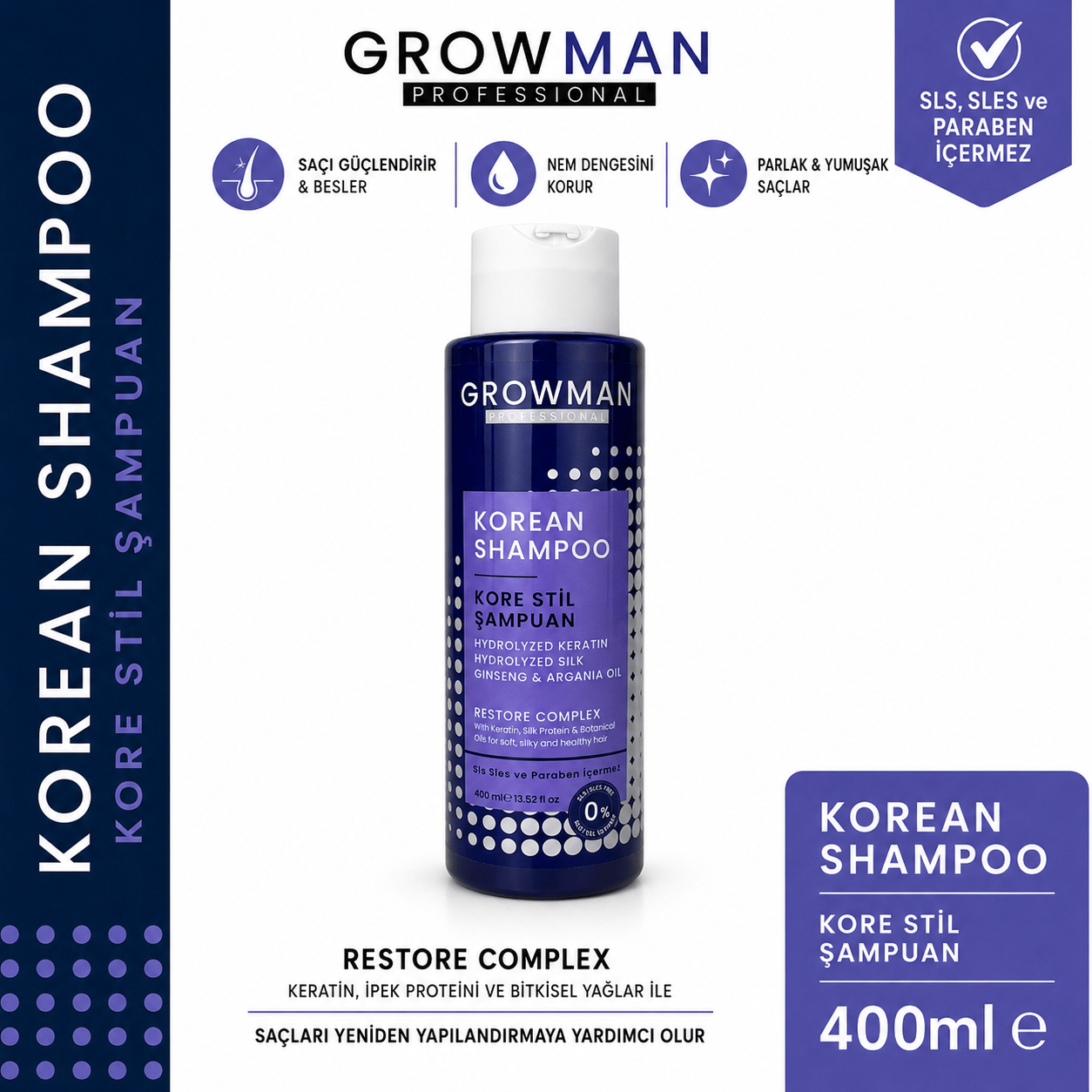 Kore Stil Şampuan 400 ML – Nem Dengeleyici, Parlaklık Veren & Elektriklenme Karşıtı Bakım