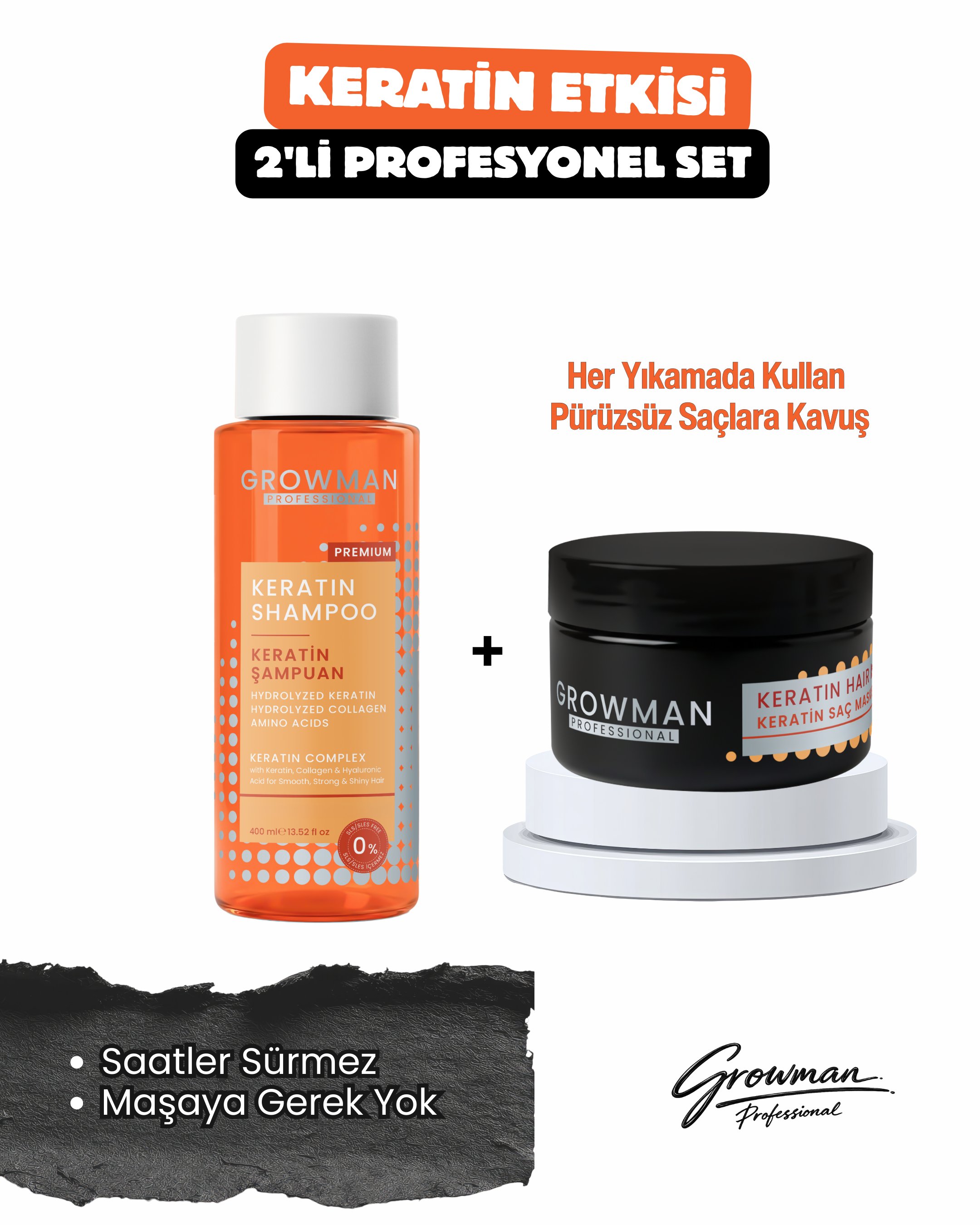 Profesyonel Keratin Saç Seti – Şampuan & Düzleştirici Maske ile Düz ve Canlı Saçlar