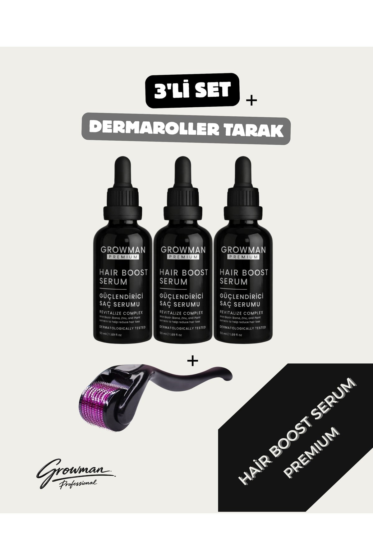 Serum 50 ML x3 + Dermaroller Tarak Hediyeli Set – 70 Günlük Yoğun Bakım