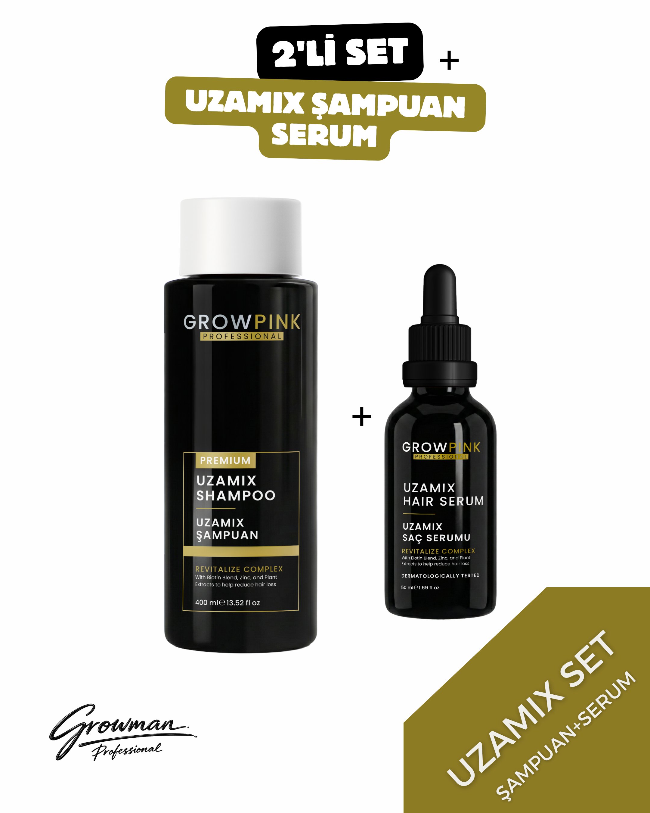UZAMIX Saç Uzatıcı Şampuan ve Serum Seti – Hızlı Uzama, Güçlendirici ve Dökülme Karşıtı Saç Bakım
