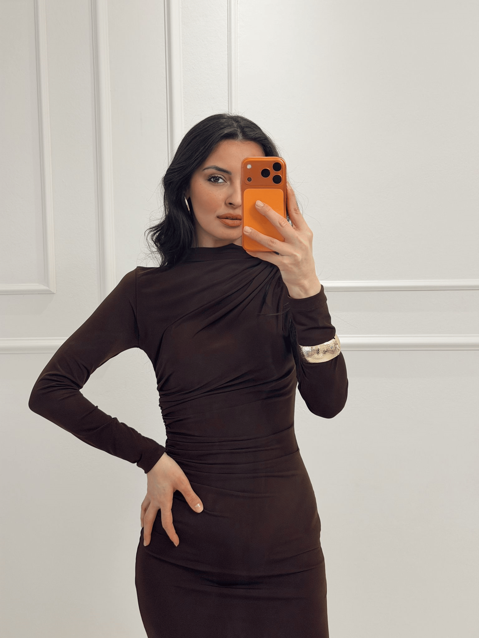 Sendy Kumaş Elbise Acı Kahve