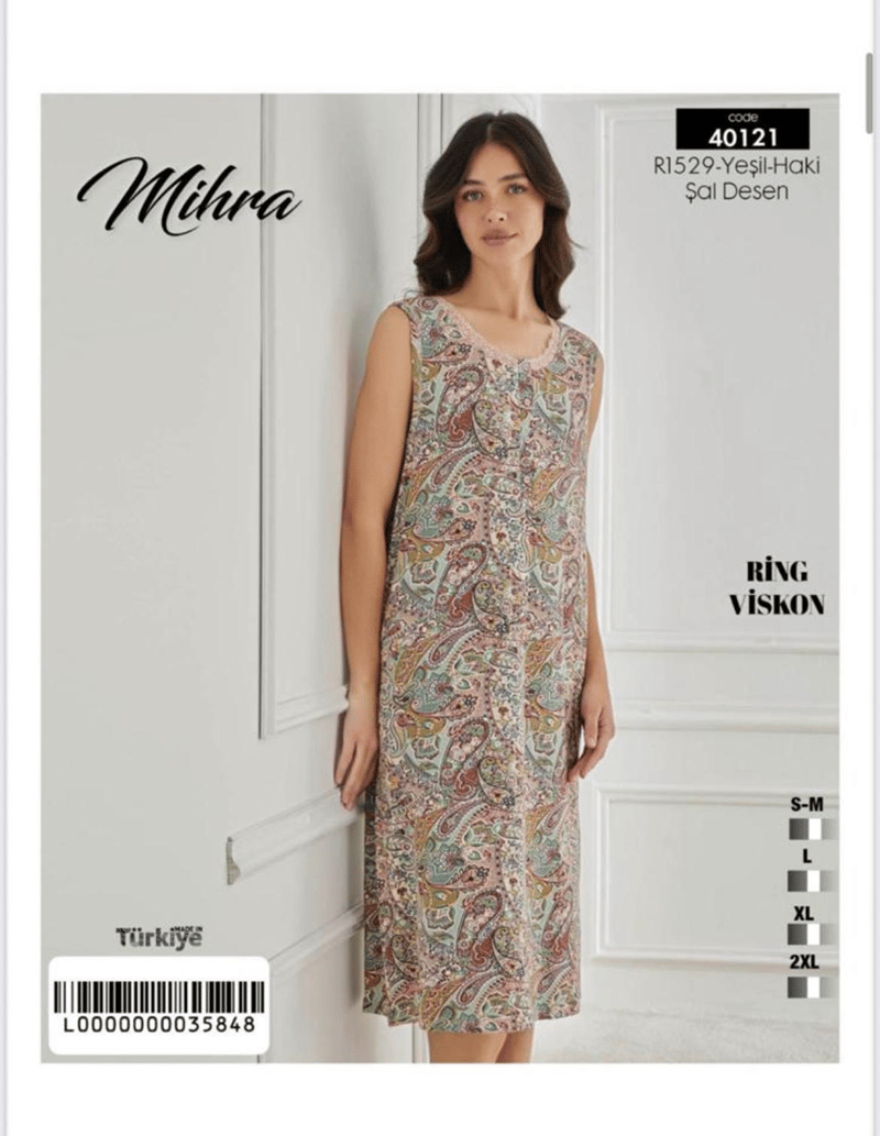 Mihra 40121-R1529 Kadın Bambu Viskon Sıfır Kol Patlı Elbise