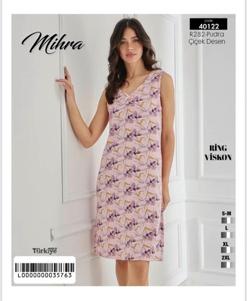 Mihra 40122-R282 Kadın Bambu Viskon Yaka Büzmeli Sıfır Kol Elbise