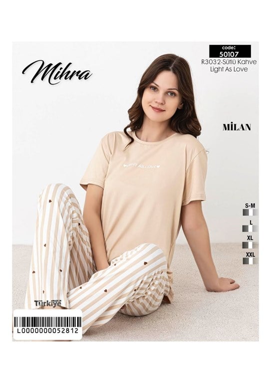 Mihra 50107-R3032 Kadın Bambu Kısa Kol Pijama Takımı