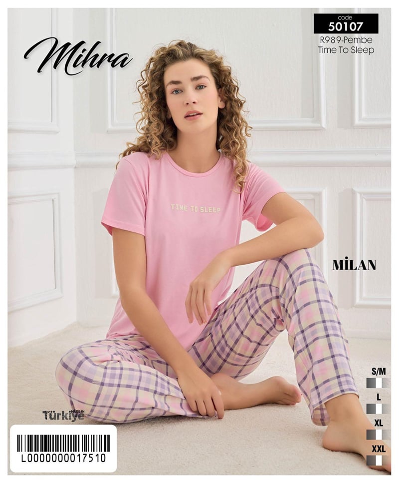 Mihra 50107-R989 Kadın Bambu Kısa Kol Pijama Takımı