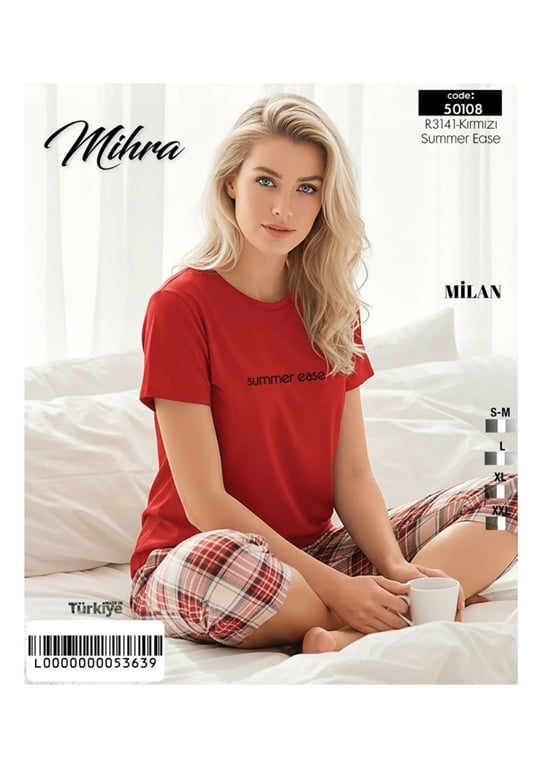 Mihra 50108-R3141 Kadın Bambu Milan Baskılı Kaprili Pijama Takımı