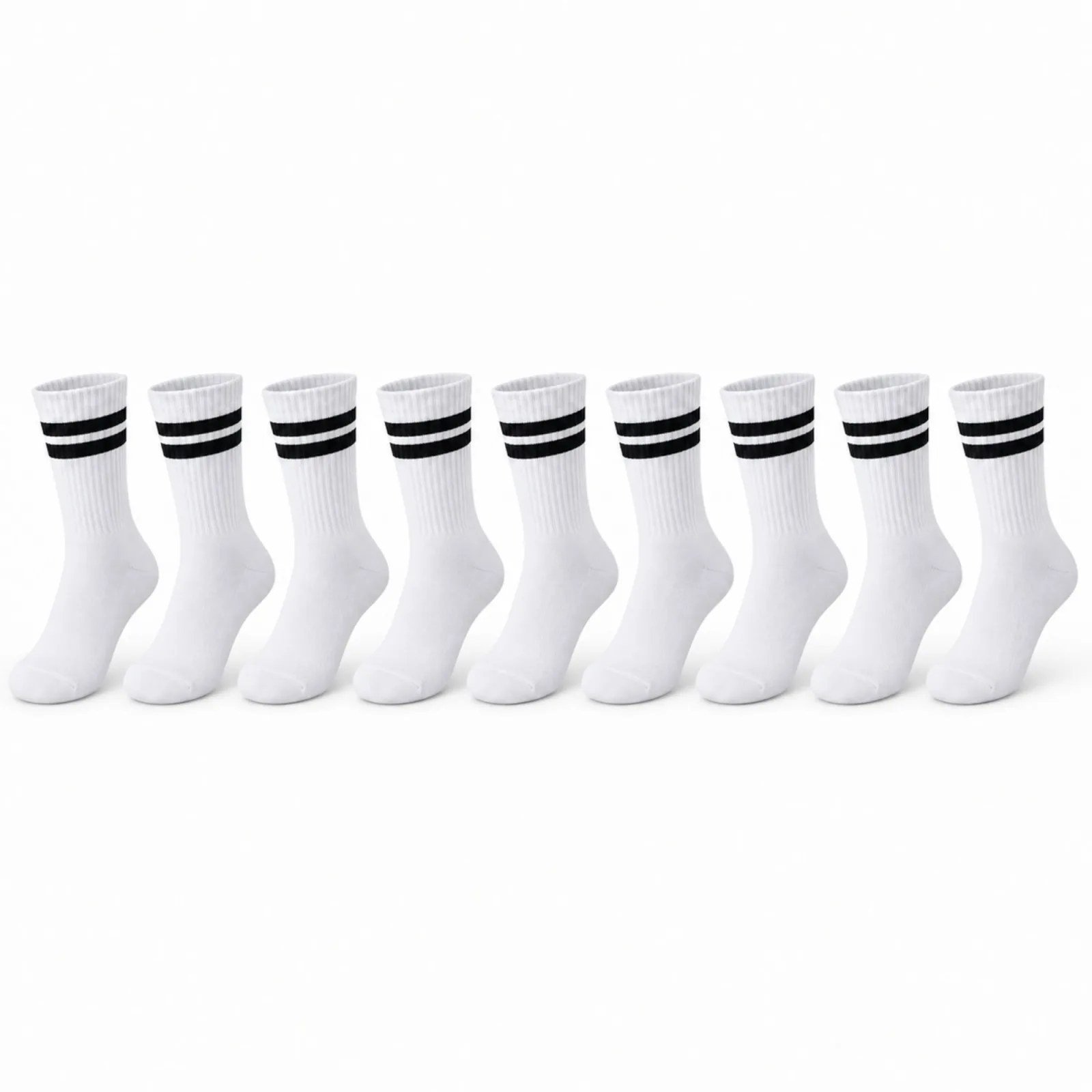 Unisex Beyaz Çorap Siyah Çizgili 9'lu Set Uzun Soket Günlük Spor Kolej Stil Kadın Erkek Çorabı