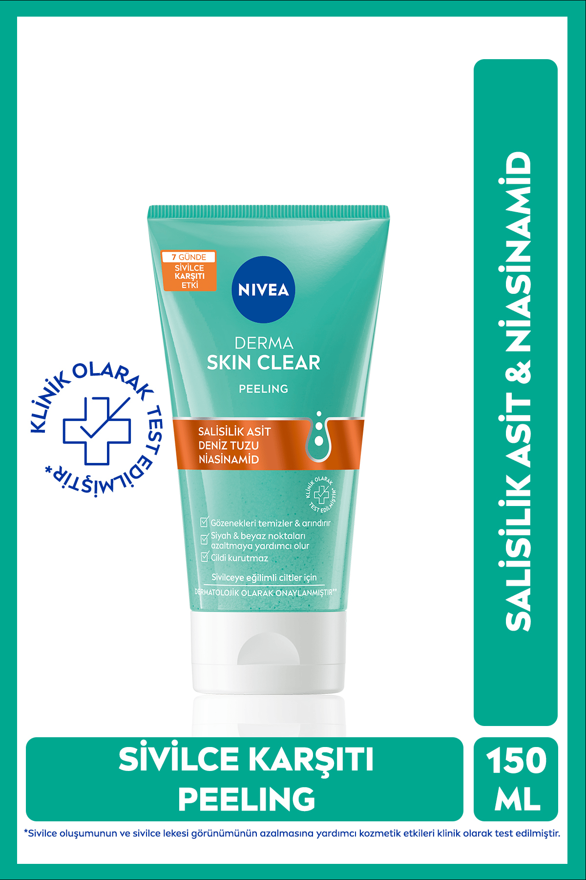 Derma Skin Clear Sivilce Karşıtı Yüz Temizleyici Peeling 150ml, Arındırıcı, Salisilik Asit
