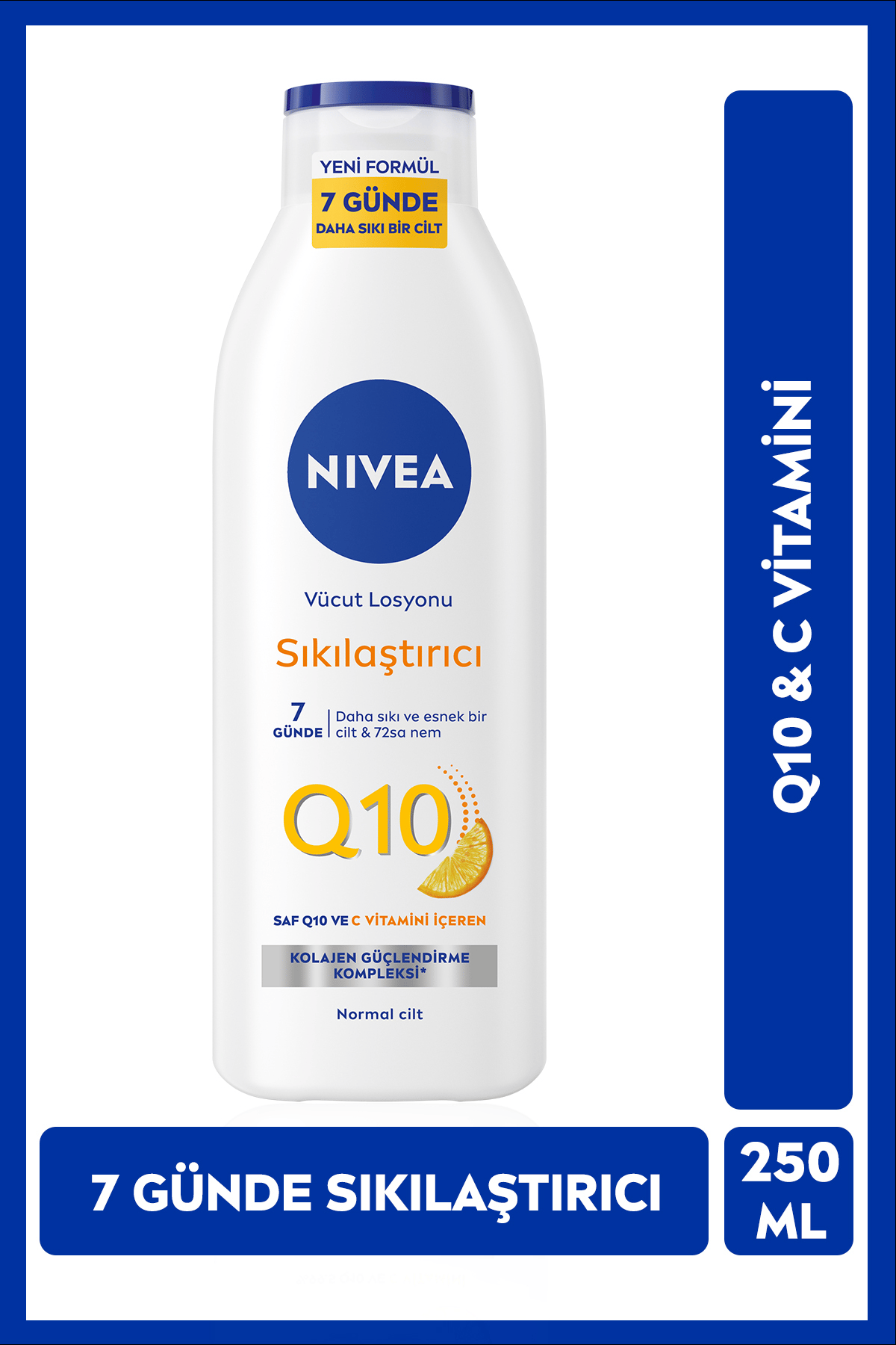 Q10 7 Günde Sıkılaştırıcı Vücut Bakım Losyonu 250ml, C Vitamini, Kolajen, 72 Saat Nemlendirici