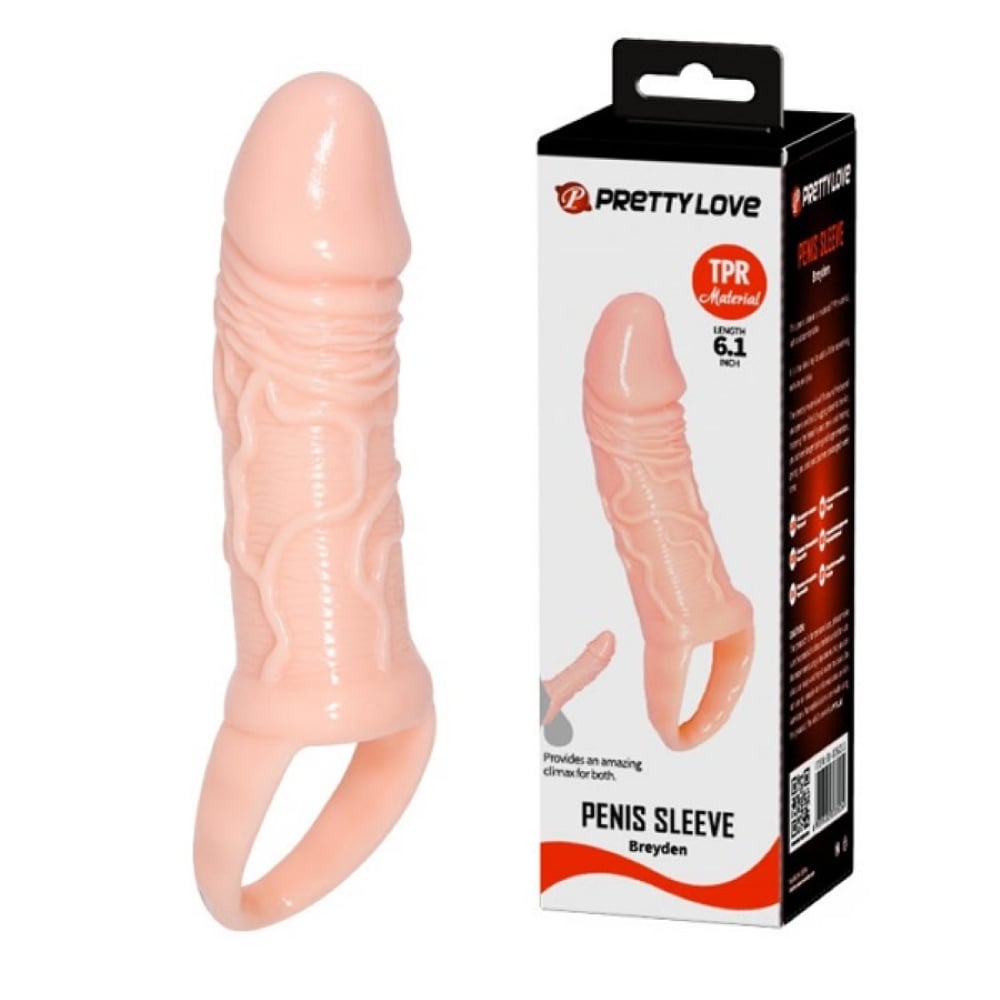 Breyden 16 CM Testis Halkalı 3 CM Dolgulu Silikon Penis Kılıfı