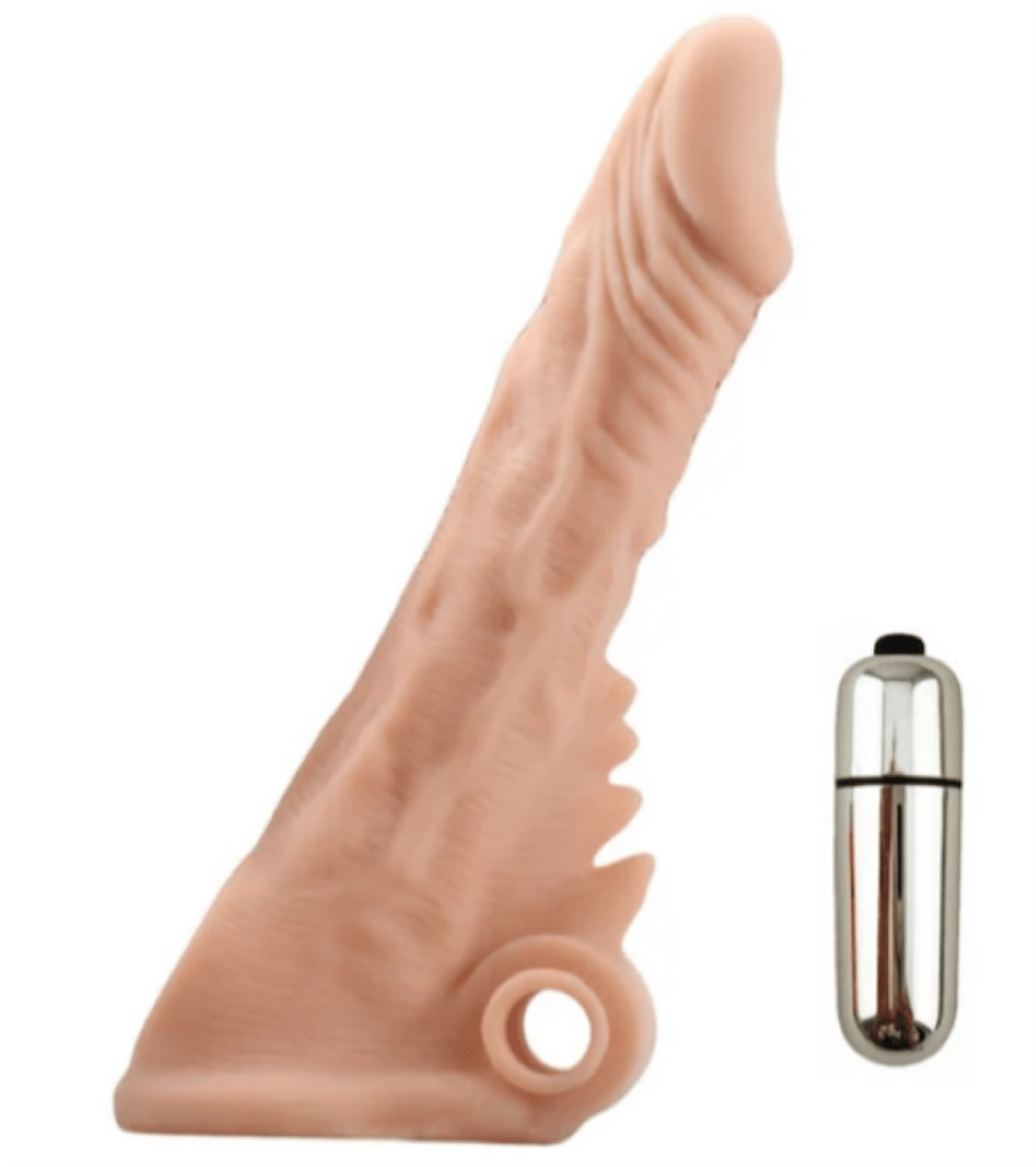Titreşimli 17 CM Yumuşak Dokulu Realistik Tırtıklı Penis Kılıfı