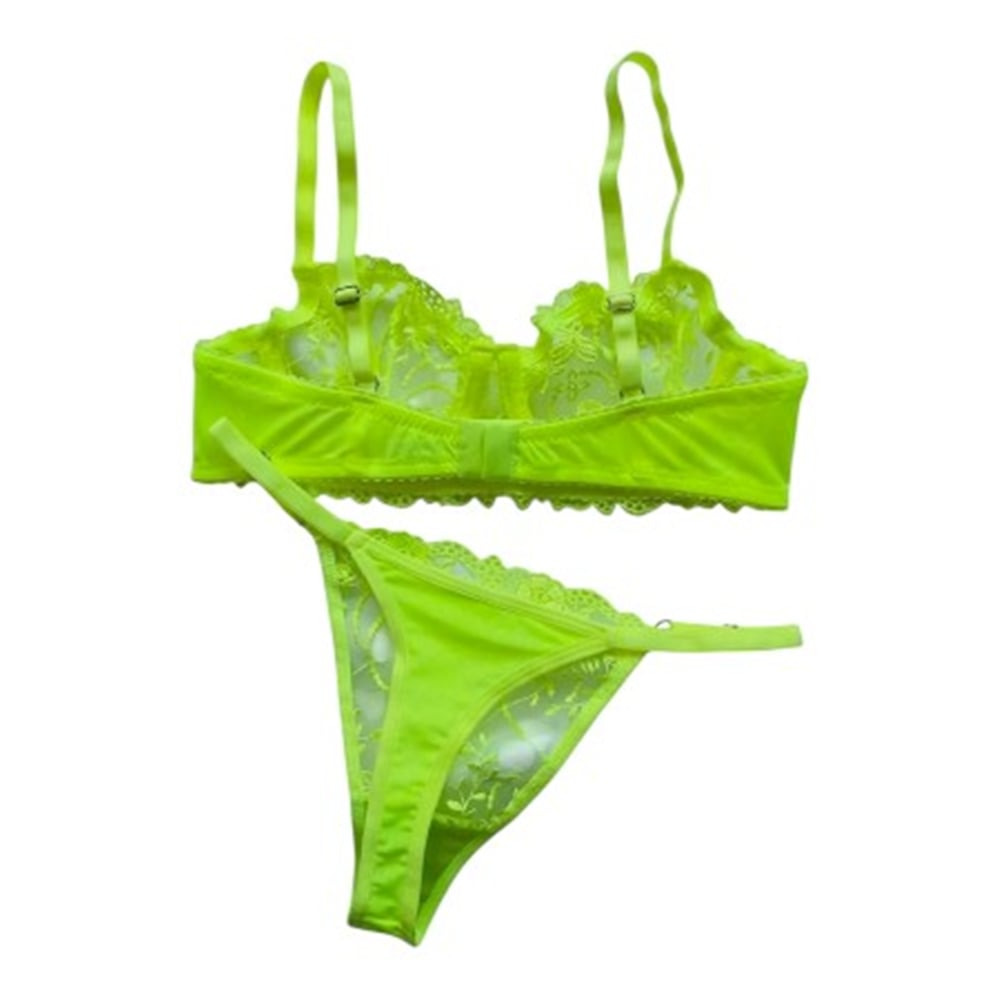 Arona Neon Nakışlı Neon Sarı Dantel Tanga 2li Takım