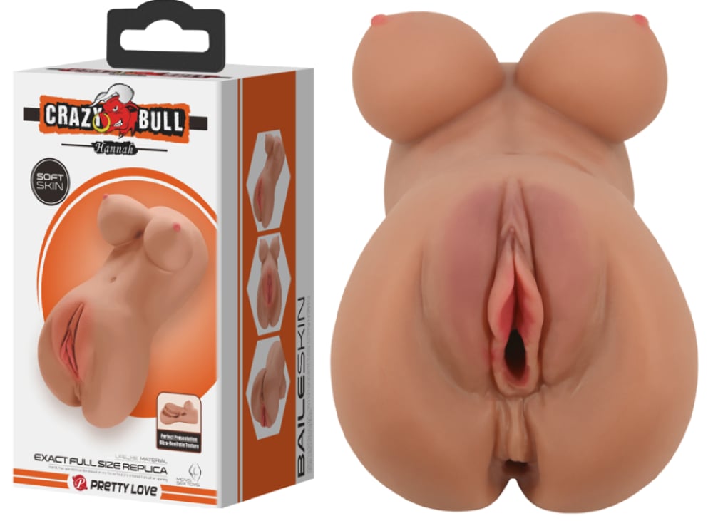 Anal ve Vajinal Girişleri Olan Göğüslü Realistik Siyahi Mastürbatör
